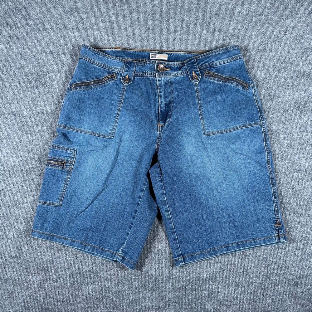 Faded Glory Denim Shorts Womens Size 18W Dark Stone Blue Stretch Cargo Zipper